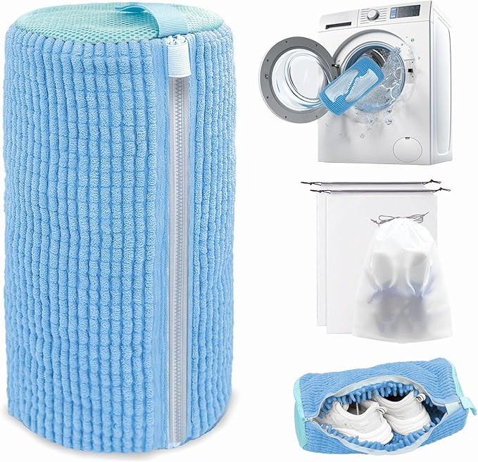 Shoe Washing Machine Bag,Laundry Shoe Bag for Washer and Dryer,Reusable Shoe Cleaning Bag for Sneakers,Tennis Shoes,With Self-locking Zipper, Microfiber Inside,Include Shoe Bag (Pro Blue - 1 Pack)