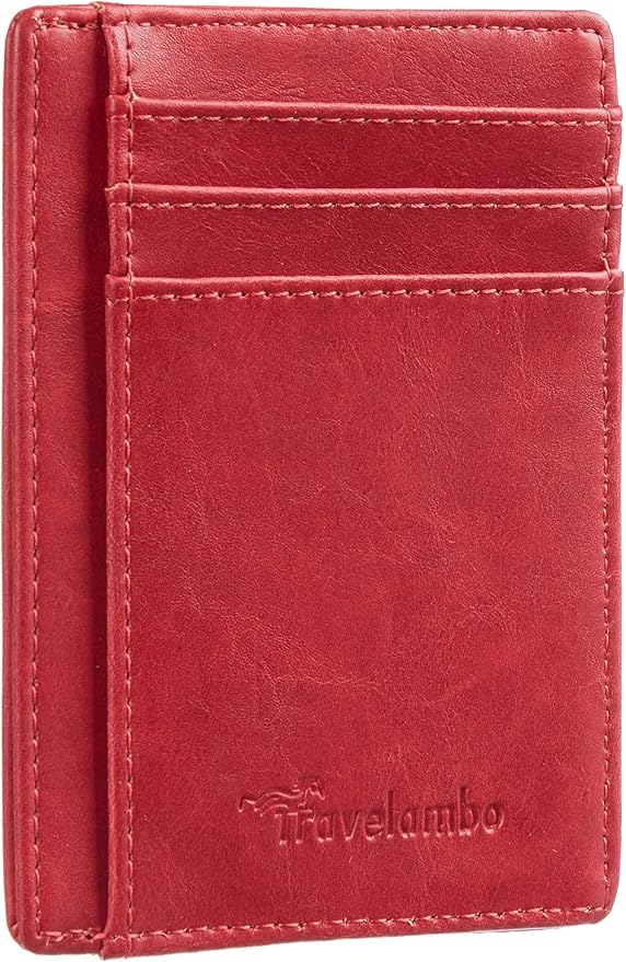 Travelambo Slim Wallet Front Pocket Minimalist Leather RFID Blocking Medium Size