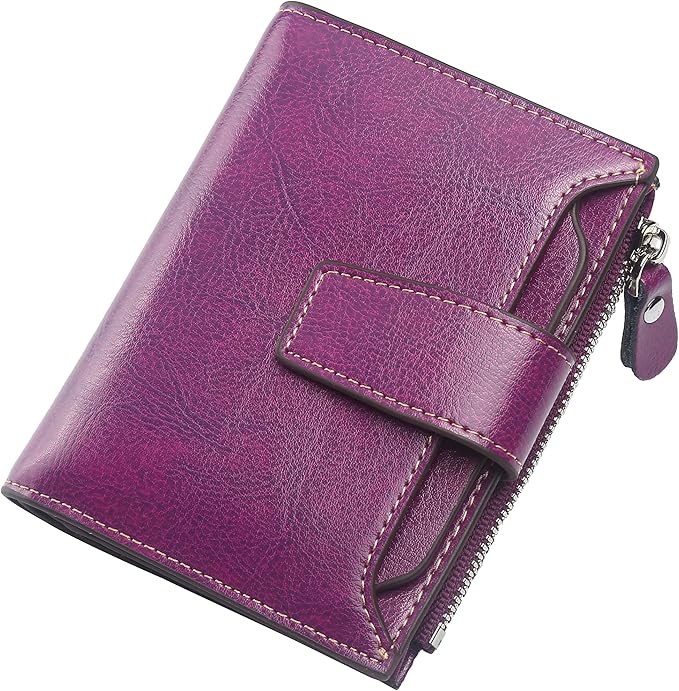 Lavemi Small Compact Women Wallet RFID Blocking Genuine Leather Bifold Purse with ID Windows