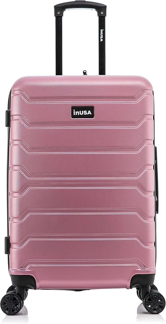InUSA TREND Luggage with Spinner Wheels | Durable lightweight Hardside Suitcase, Travel bag with Handle and Trolley, 24-Inch Medium Checked luggage | Rose Gold