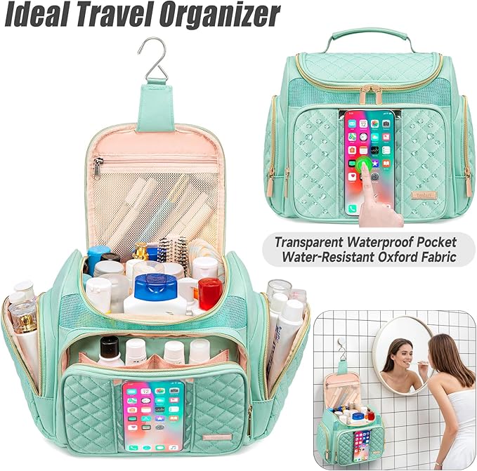 Large Toiletry Bag for Women Men,Bathroom Bag,Water Resistant Shower Bag,Makeup Bag,Portable Shower Caddy for College Dorm,Hanging Travel Toiletry Bag with Transparent Waterproof Phone Pocket