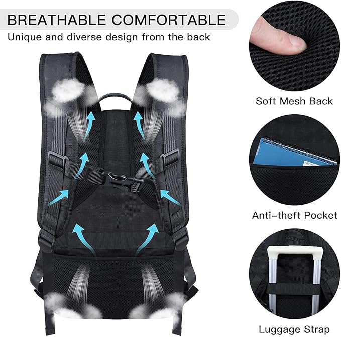 Extra Large Travel Laptop Backpack, 17.3 Inch Carry on Backpack for Men Women, Big Anti Theft Water Resistant College Bussiness TSA Airline Approved Work Computer Backpack, Black