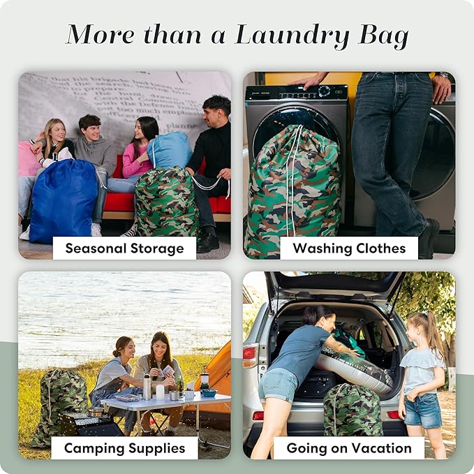 Handy Laundry XL Laundry Bag – Heavy Duty Nylon, 30" x 40", Large Capacity, Locking Drawstring Closure, Machine Washable, Durable Dirty Clothes Bag for Travel, Dorm, College, Storage – Camouflage