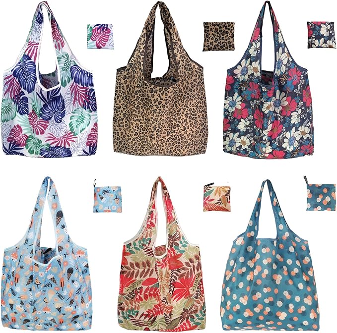 6 Pack Reusable Grocery Bags Heavy Duty with Handles, Reusable Shopping Bags for Women, Foldable, Washable for Store, Travel