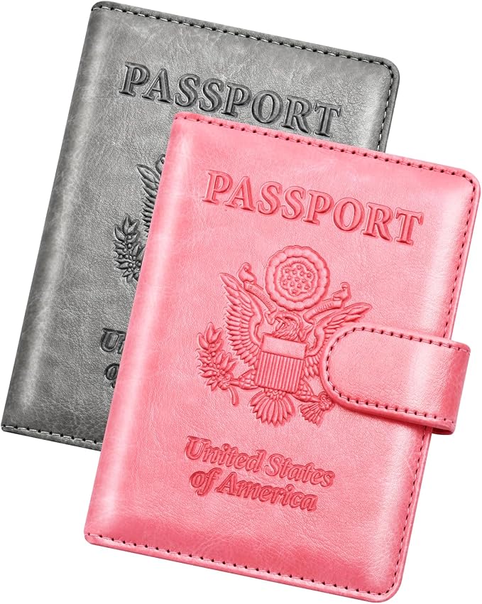Herain Passport Holder for Travel Cruise Essentials, 2 Pcs Passport Cover Wallet Case Travel Gifts Women Men Family, RFID Passports Book Card Holders Travels Accessories Must Haves