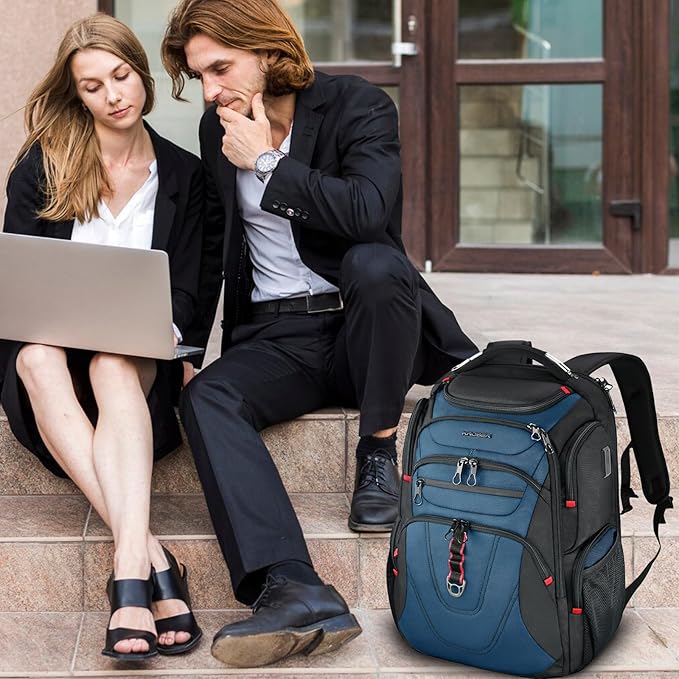 KROSER Friendly Travel Laptop Backpack 17.3 inch XXXL Gaming Backpack Water-Repellent College Daypack Business Backpack with RFID Pockets & USB Port for Men/Women-Black/Haze Blue