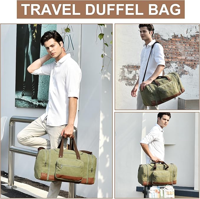 Litvyak Duffle Bag for Travel, 50L Canvas Travel Duffel Bags Overnight Weekend Gym Carry On Luggage Bag for Men & Women(Army Green)