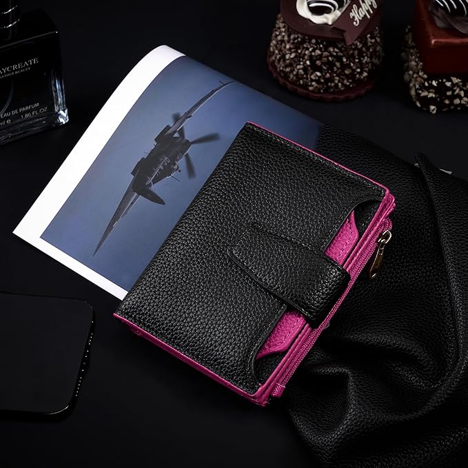 Airkit Small Wallet Women RFID Blocking Soft Leather Bifold Compact Card Holder Wallet for Women with Zipper Coin Pocket 4 ID Window