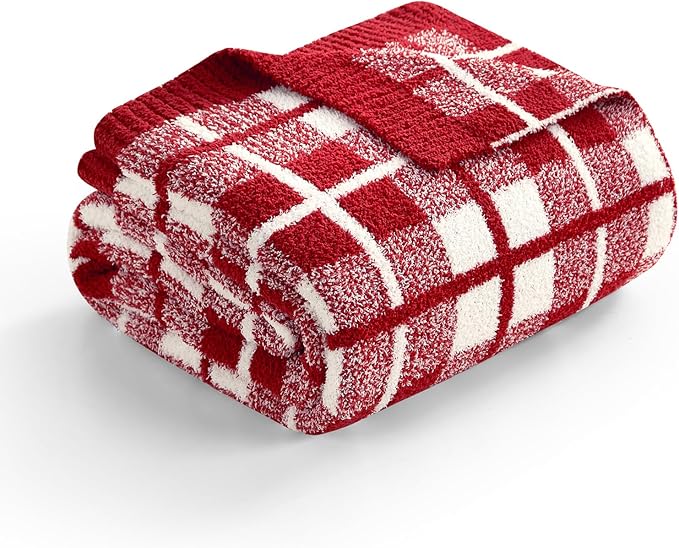 Snuggle Sac Red Checkered Throw Blanket for Couch, Super Soft Cozy Warm Christmas Red Blankets, Reversible Buffalo Plaid Microfiber Throws for Sofa Bed, Red Plaid, 50x60 Inches