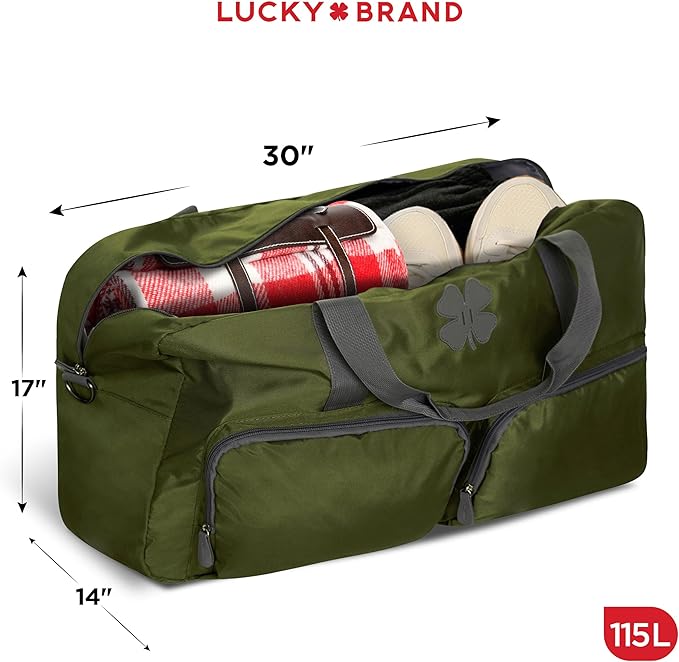 Lucky Travel Duffel Bags 115L, Gym Bag, Travel Bag & Large Duffle Bag for Men, Foldable Overnight Weekender Bags for Women & Men with Adjustable Shoulder Strap, Loden Green