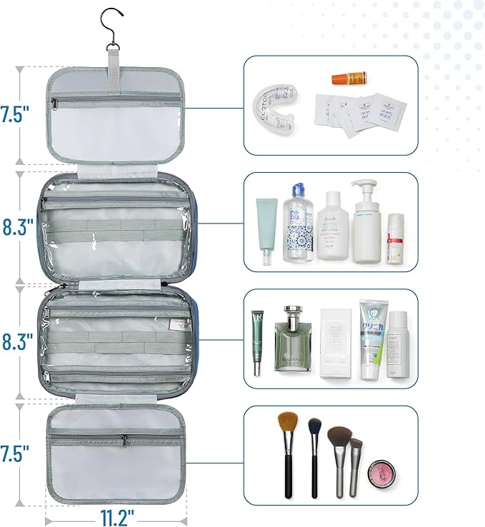 Ms. Pen- Travel Toiletry Bag Organizers, Teal, Makeup Travel Bag for Toiletries with Hanging Hook, Water-Resistant