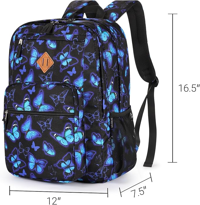 ZORFIN 26L Backpack for College, and Travel: Water Resistant Bookbag - Butterfly Black