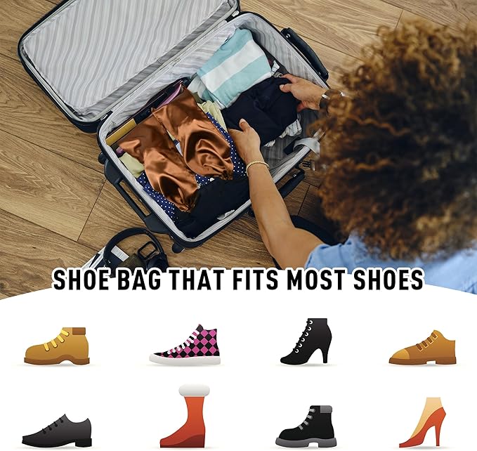 GONGKANGYUAN 10 Pack Shoe Bags for Travel Satin Fabric Shoe Bag with Drawstring for Men Women Travel Protecting Storing Shoes (Grey)