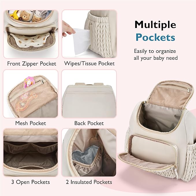 mommore Diaper Bag Small Diaper Backpack Stylish Toddler Baby Mini Maternity Bags Travel Backpacks with Insulated Pockets, Changing Pad, Stroller Straps