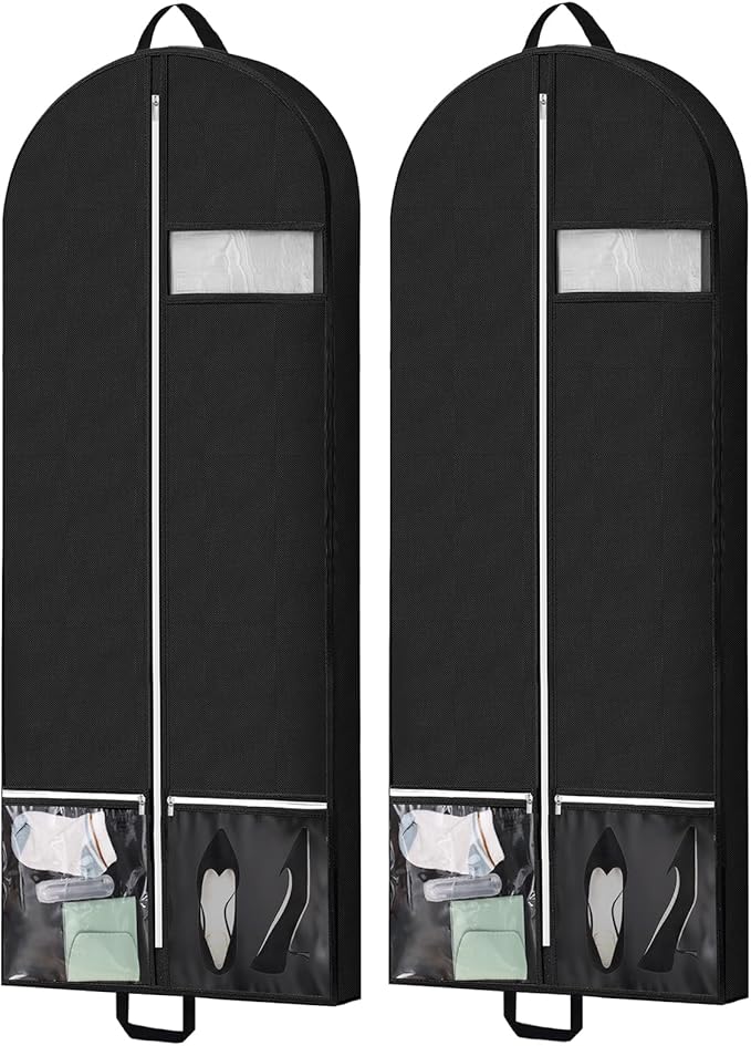 54" Garment Bags for Travel and Storage, Travel Suit Bags for Men Women with 2 Clear Pockets, Storage bags for Clothes, Suits, Dress, Shirts, Coats 2pcs Black