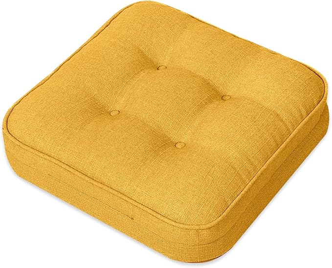 GOFORIT Memory Foam Cushion，Square Seat Cushions for Dining Chairs,Non-Slip Chair Pads with Removable Cover, 16'' x 16'', Yellow