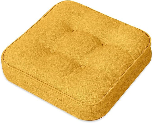 GOFORIT Memory Foam Cushion，Square Seat Cushions for Dining Chairs,Non-Slip Chair Pads with Removable Cover, 16'' x 16'', Yellow