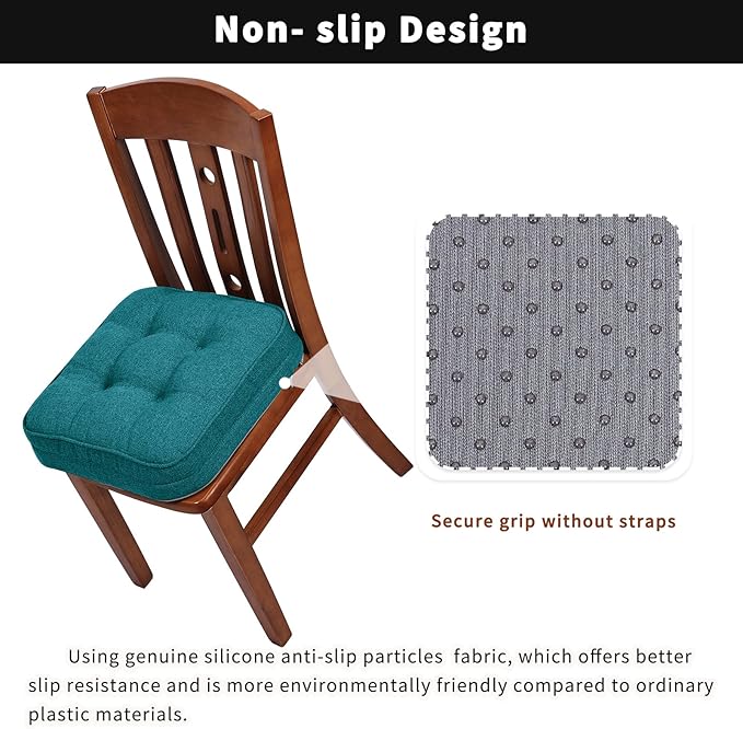 GOFORIT Memory Foam Cushion，Square Seat Cushions for Dining Chairs,Non-Slip Chair Pads with Removable Cover, 16'' x 16'', Blue