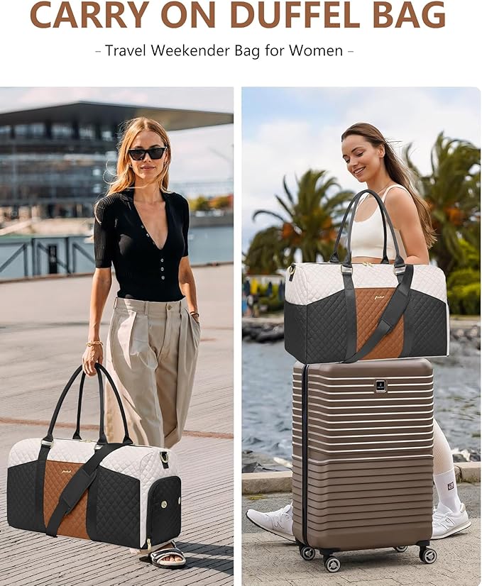 Women Weekender Travel Duffle Bag: Travel Duffel Overnight Bags with Shoe Compartment Large Carry on Tote with Toiletry Bag Weekend Traveling Yoga Gym Hospital Bag for Women with Wet Pocket