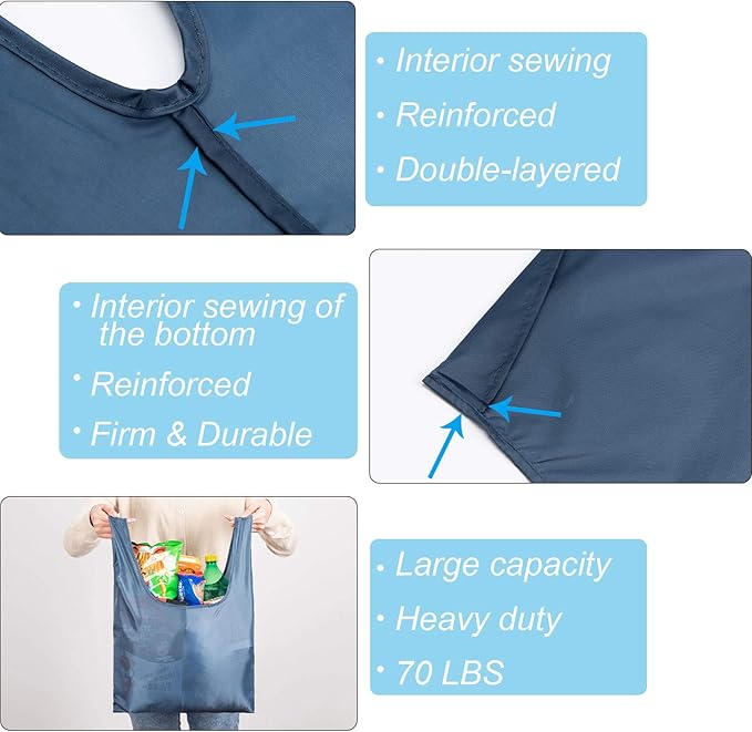 Large Reusable Bags Shopping Washable Foldable 6 Pack Grocery Bags Heavy Duty Lightweight Folding Gift Tote Bags Durable Polyester Gray