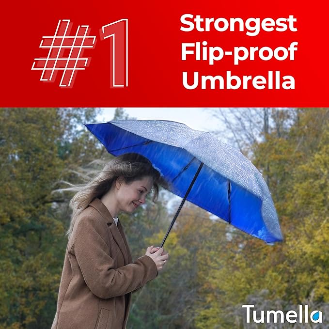 TUMELLA Inverted Windproof Umbrella, Large, Strong, Light, Portable, Automatic Reverse Folding Rain Umbrella, Durable Premium Grip, Fits Car & Backpack