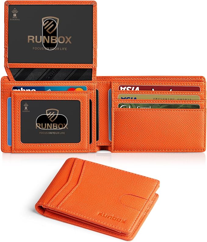 RUNBOX Wallet for Men Slim Rfid Leather 2 ID Window With Gift Box | Slim, Rfid, 2 ID Window, With Gift Box, Slim, Rfid