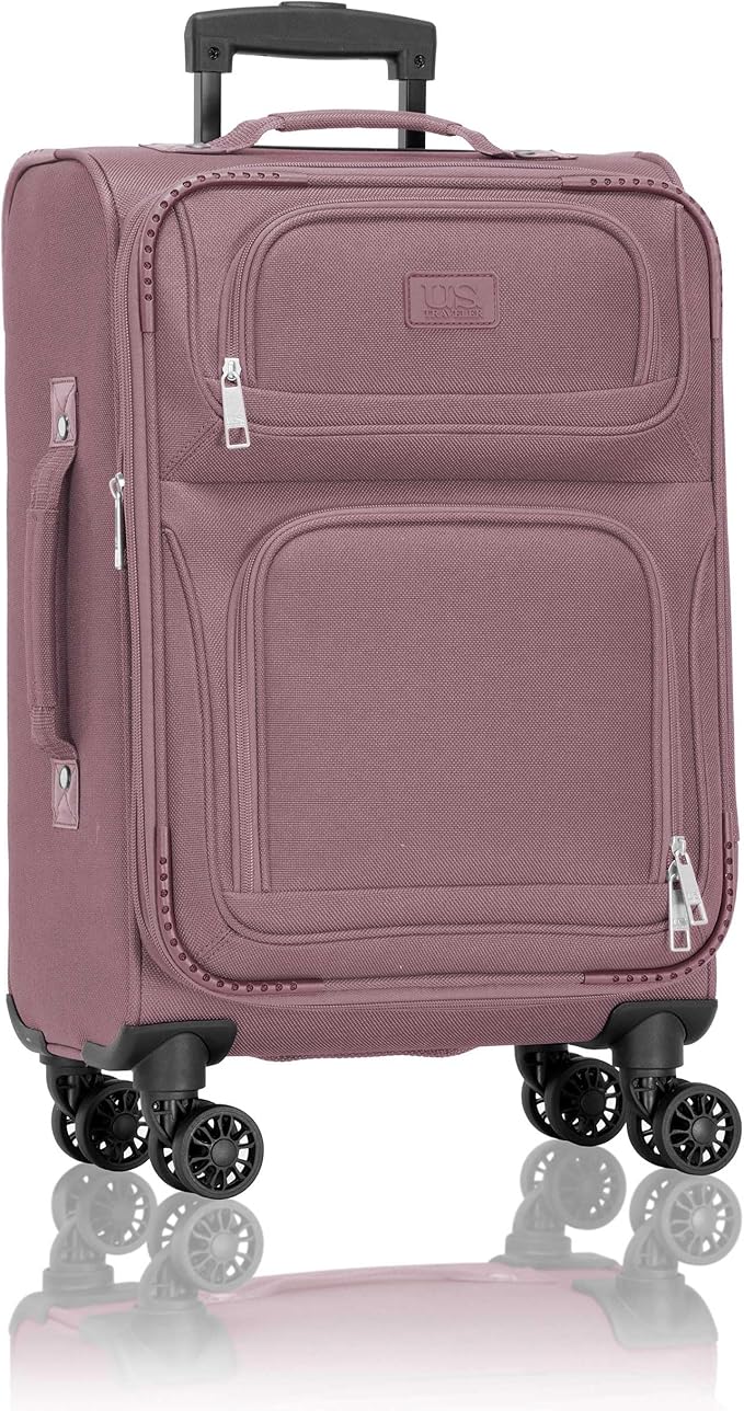 U.S. Traveler Rio Lightweight Softside Rolling Carry-on Suitcase, 4-Wheel Single, Mauve