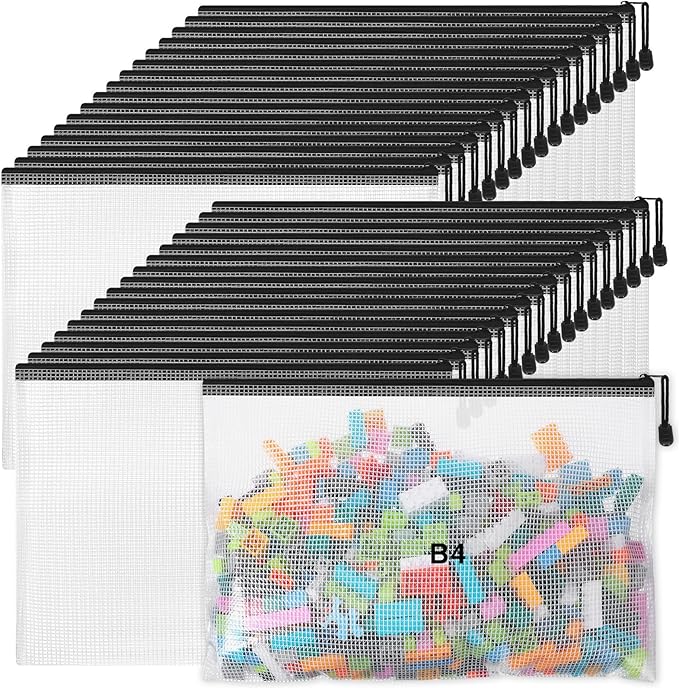 Jetec 32 Pcs Mesh Zipper Bags Toy Storage Bikini Organizer Bag Bolsas Para Guardar Trajes De Bano Waterproof Zipper Reusable Pouch Puzzle Multipurpose for Storage Office(Black,15 x 11 Inch)