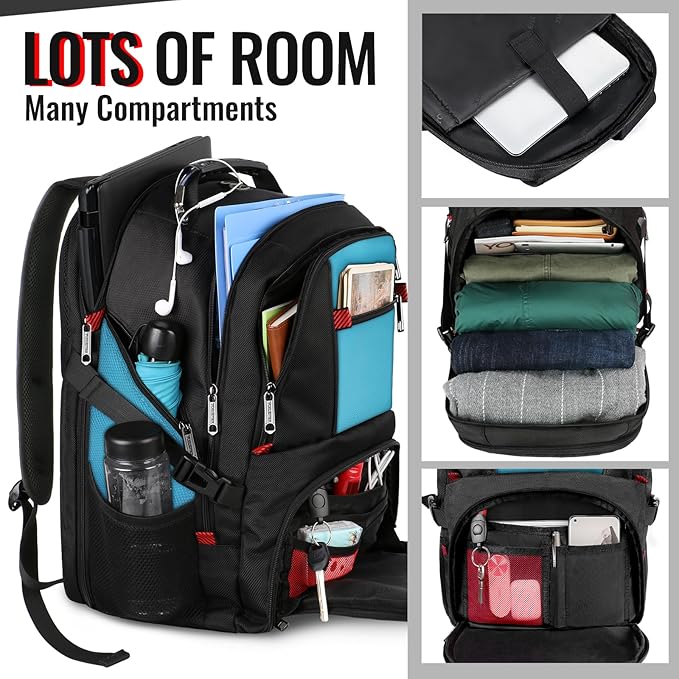 YOREPEK Large Backpack for Men, Extra Large Laptop Backpacks for Men Women, Water Resistant Travel Backpack Airline Approved Business Work Bag Fits 18.4 Inch Computer, Black