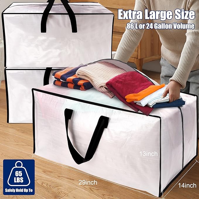 Cosy Family 8 Pack Heavy Duty Extra Large Moving Bags with Backpack Straps - Strong Handles & Zippers, Storage Totes For Space Saving, Fold Flat, Alternative to Moving Box (Set of 8, Clear)