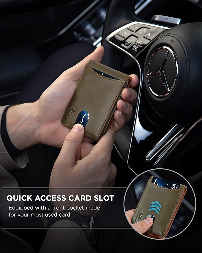 SERMAN BRANDS RFID Blocking Slim Bifold Genuine Leather Minimalist Front Pocket Wallets for Men with Money Clip Thin Mens