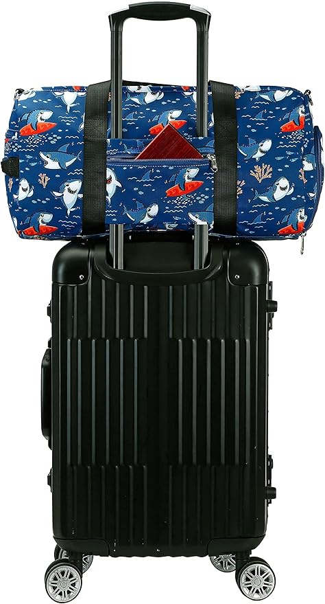 CAMTOP Kids Duffel Overnight Bag for Boys and Girls Toddler Carry-On Size Tote for Travel Duffle Gym Sport (Shark-Dark Blue)