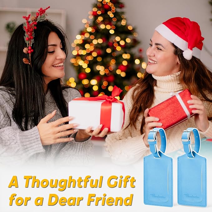 Travelambo Luggage Tags for Suitcases PU Leather Travel Tags Bag Tags Privacy Protection Travel Essentials