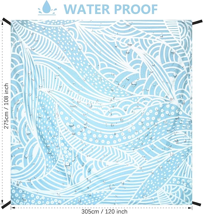 HIHOHO Beach Blanket Waterproof Sandproof Beach Mat for 1-8 Adults Quick Drying Durable Outdoor Picnic Mat for Beach Festival Travel Camping Hiking (BL-Ripple, 120"×108"(8 Person))