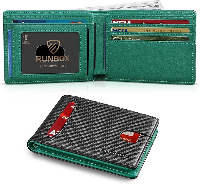 RUNBOX Wallet for Men Slim 11 Credit Card Holder Slots Leather RFID Blocking Small Thin Men's Wallet Bifold Minimalist Front Pocket Large Capacity Gift Box