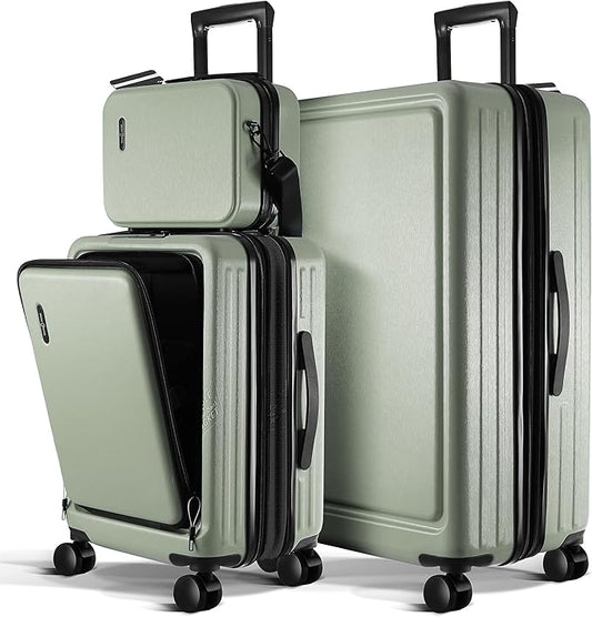 Luggage Sets 3 Piece, 20 Inch Carry on Luggage and 28 Inch Suitcases with Wheels Spinner, Durable Hard Shell Suitcase Set, Expandable Travel Suitcase, Sage Green