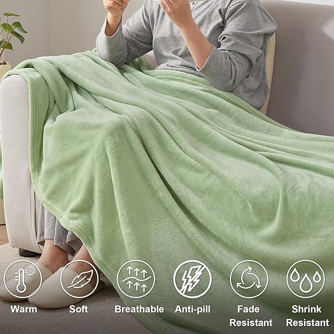 Hansleep Fleece Sage Green Queen Blanket, Super Soft Flannel Fuzzy Plush Cozy Blanket for All Seasons, Sage Green, Queen 90x90 Inches