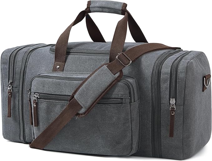 Canvas Expandable Duffle Bag for Men Traveling, Luggage Travel Bag Weekender Overnight Bag,Mens Gym Carry on Duffel Bags