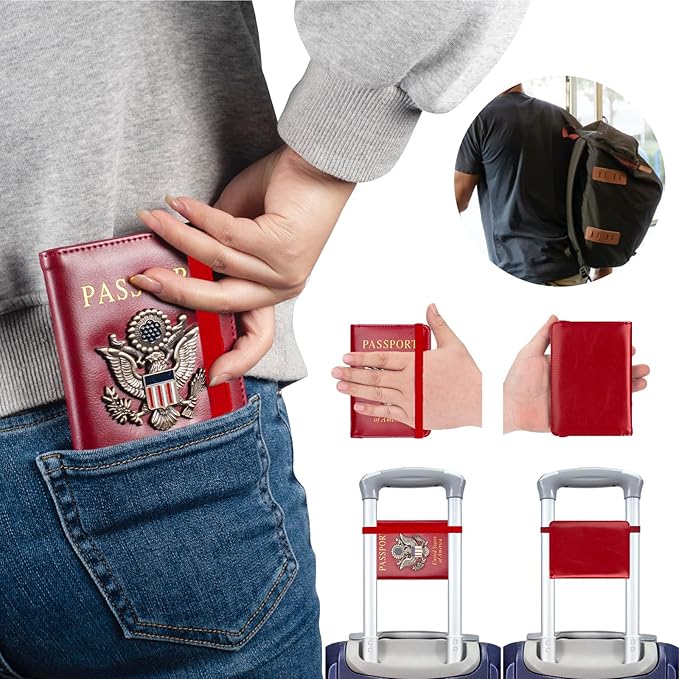 Premium Passport Holder for Travel, RFID Blocking Passport Cover Slim, Durable & Travel-Friendly, Passport Wallet Keep Your Documents Safe & Organized (Red)