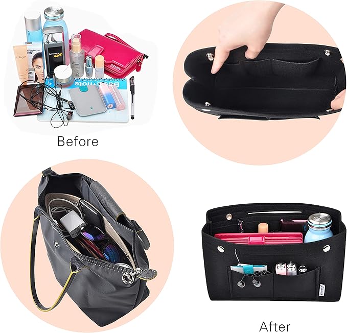 Vercord Felt Purse Tote Organizer Insert Divider Inside Handbag for Women Medium Black