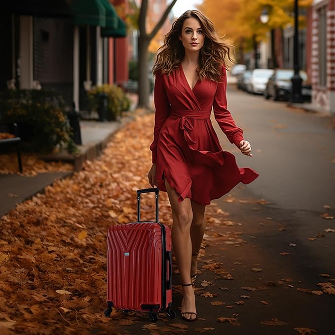 InUSA VASTY Luggage with Spinner Wheels | Durable Lightweight Hardshell Suitcase Travel Bag with Handle and Trolley 20-Inch Carry On Small Luggage | Red