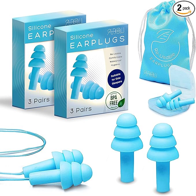 Soft Ear Plugs for Sleeping Noise Reduction, Made of Silicone, Suitable for Sleeping & Swimming, Soft Reusable Earplugs for Noise Reduction, Adjustable Size for Concerts & Snoring (6 Pairs)