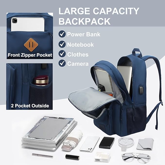 KEOFID Light Weight Travel backpack for Men and Women, Laptop Backpack for Work, Large Bag for College, Water Resistent(Blue)