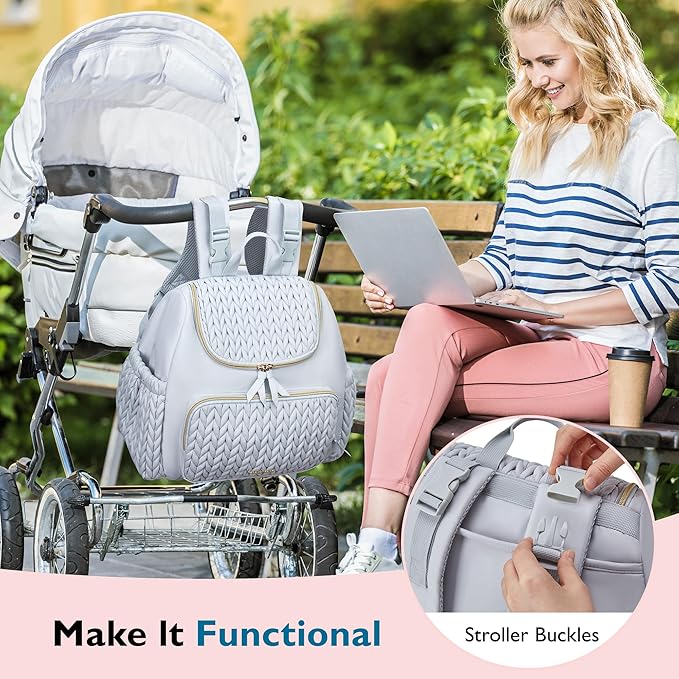 mommore Diaper Bag Small Diaper Backpack Stylish Toddler Baby Mini Maternity Bags Travel Backpacks with Insulated Pockets, Changing Pad, Stroller Straps
