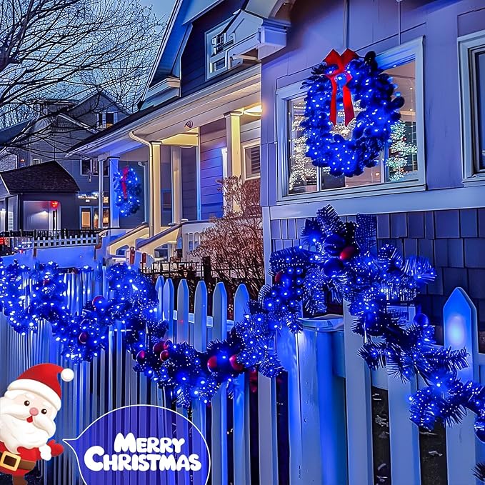 JMEXSUSS 50 LED Blue Christmas Lights, Battery Operated Fairy Lights | 4 Pack, Silver Wire, 16ft, Waterproof Blue Halloween Lights for Party Garden Bedroom Halloween Christmas Decorations