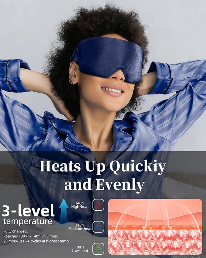 Heated Eye Mask for Dry Eyes - Silk Cordless Warm Eye Compress Moist Heat, FSA Eligible, Eye Heating Pad for Stye Treatment, Tired Eyes, Sleep, Travel, Washable, Rechargeable, Blue