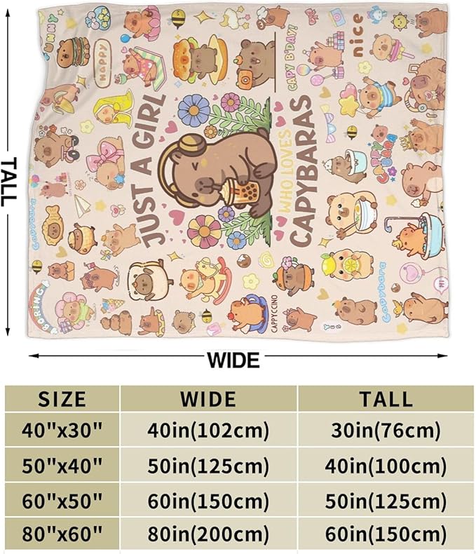Capybara Gifts Blanket for Kids Girls Boys Adults Animals Lovers, Flanne Throw Blanket, Soft Cozy, Warmth, Fluffy Fuzzy Blankets for Couch, Bed, Travel, Living Room, Home, Decor (Capybara, 60"x50")