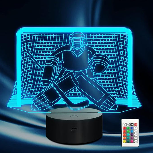 Ammonite Ice Hockey Night Light, 3D Goalie Lamp with 16 Color Changing, Remote Control and Timer, Men's Ice Hockey Decor Light for Kids, Boys, Girls, Sports Fans