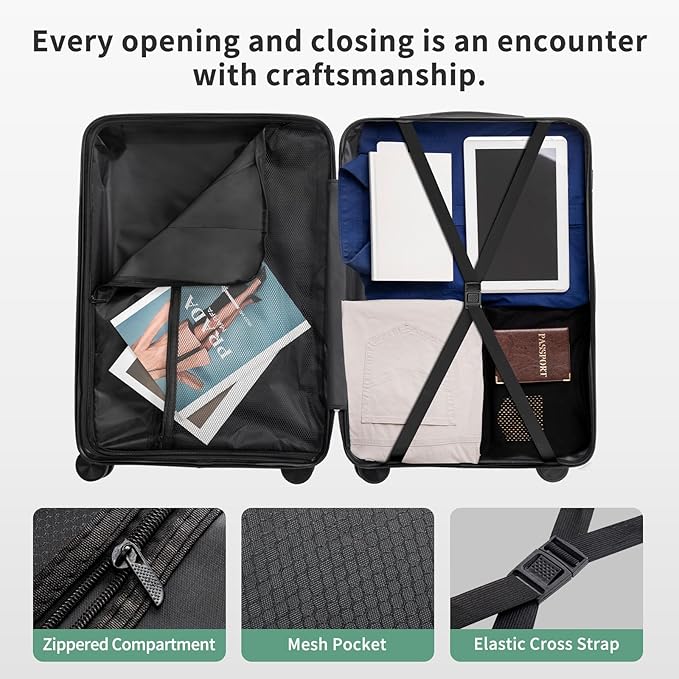 Karl home Luggage Sets 5 Piece, PP Hard Case Suitcase Set with Built-in Lock Spinner Wheels, Lightweight Durable Carry on Luggage for Business Travel - Dark Green (12/16/20/24/28")