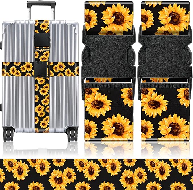 Slohif Luggage Straps for Suitcases Travel Belt Accessories Luggage Connector Identifiers 2 Pack Over Handle with Buckle Unique Nylon Adjustable Strap for Sleeping Bag Car Seat Sunflower